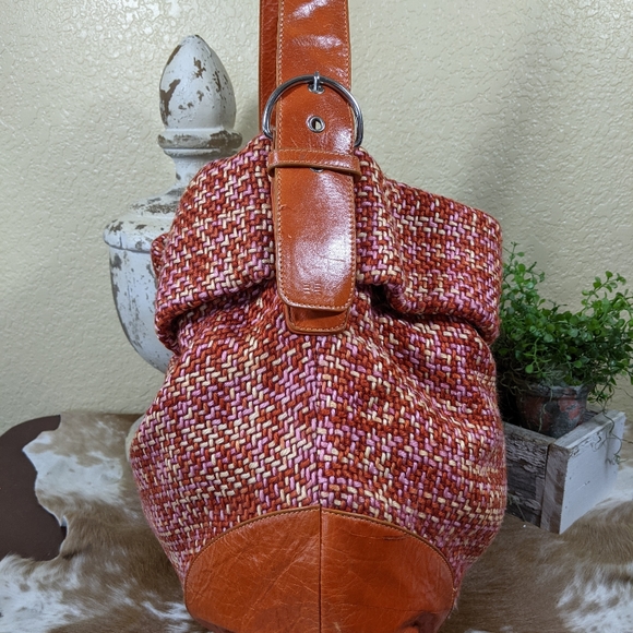 Jana Feifer Orange Pink Tweed Hobo Shoulder Bag - Picture 3 of 12